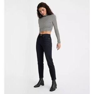 $98 New Levi's Premium Women Wedgie Icon Ankle Tapered Stretch Jeans Black